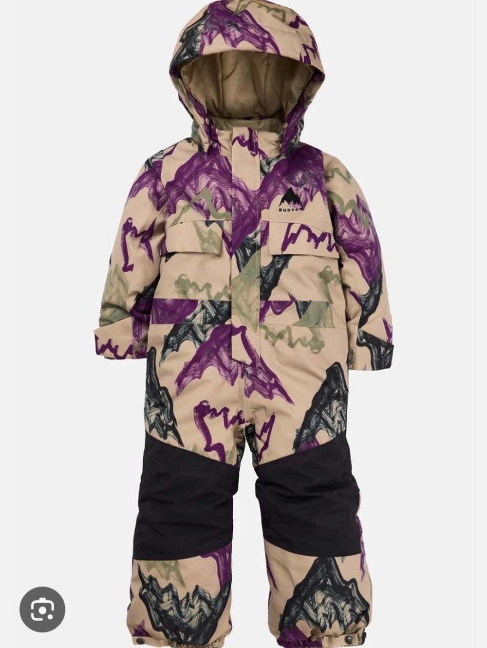 Burton Kids Handmade 2L One Piece Beige & Purple Mountain Print Snowsuit XS 6/7